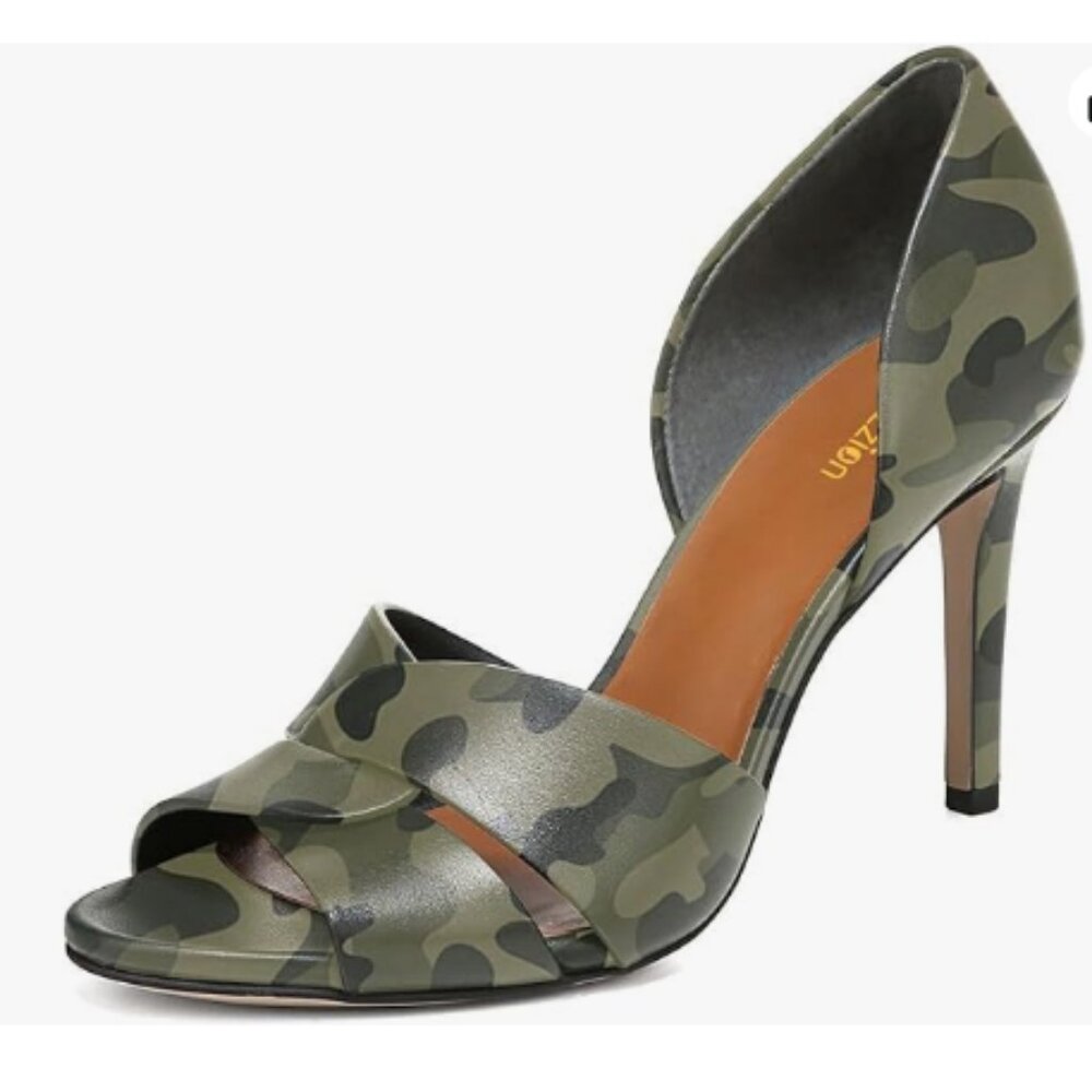 Pazzion Blue Floral Print Open Toe High Heeled D'Orsay Pumps Slip On Shoes